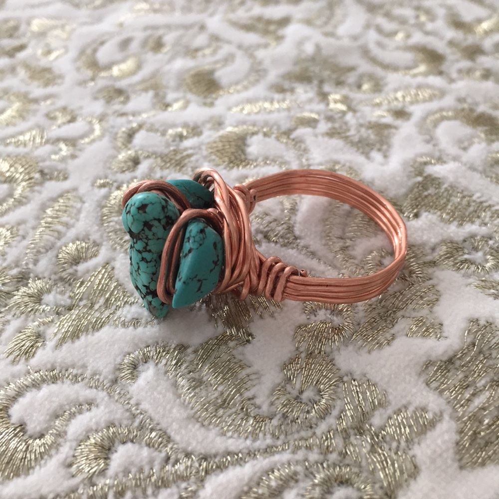 Copper Wire Wrapped Ring With Turquoise Beads - image 1